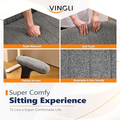 VINGLI Criss Cross Chair with Adjustable Flip-Up Arms,Cross Legged Chair with Wheels, Extra Wide Office Chair,Cozy Desk Chair for Home Office, Vanity, Apartment,Chenille Velvet,Grey