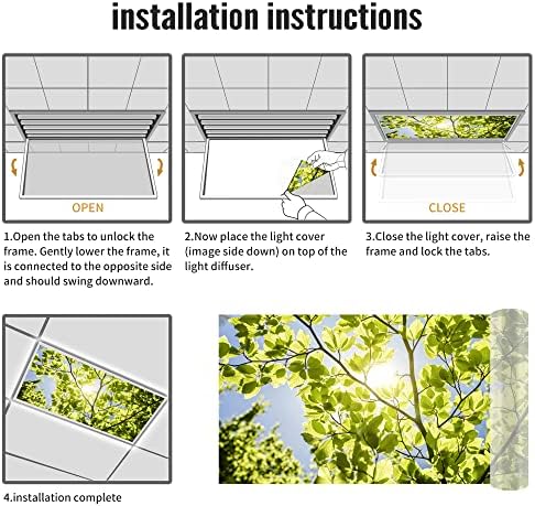 Fluorescent Light Cover Decorative Ceiling Light Filters,Leaves Pattern,for Classroom Office Hospitals Home Ceiling Decorative,2ft x 4ft,Green