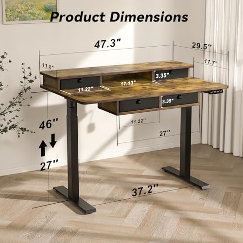 FiCiHi 48x30Inch Standing Desk with Drawers,Electric Height Adjustable Desk