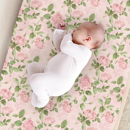 Spring Watercolor Roses Floral Leaves Baby Changing Pad Cover, Unisex Flowers Nursery Diaper Changing Table Pad Mat Sheet for Boys Girls-16x32