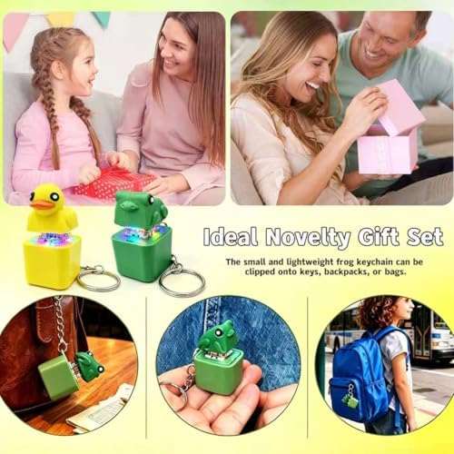 Frog Croaking Fidget Toy,Quacking Duck Stress Reliever Keychain with Colorful Lights,Rechargeable Keyboard Clicker,Stress Reliever for Anxiety and Sensory Fun(4PCS)