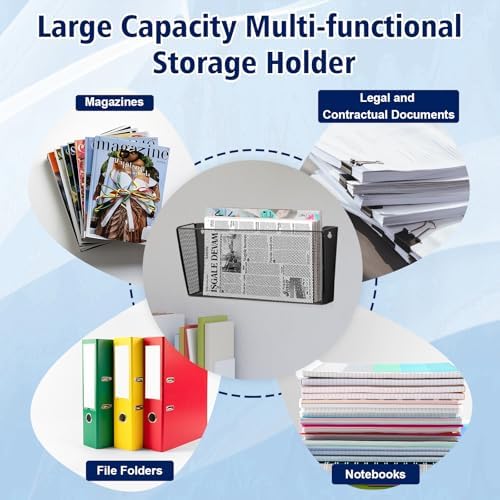 Single Pocket Wall File Holder Legal Size Metal Mesh Hanging File Folder Paper Organizer Black Wall Mounted Mail Organizer Magazine Rack for Office Home School 15.7" L x6.9 Wx3.4 H