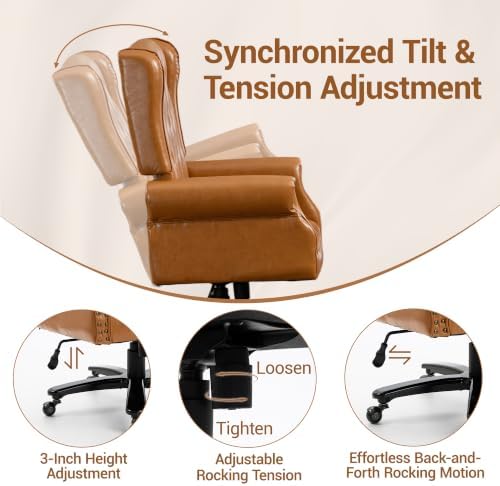 Vintage High Back Wingback Executive Office Chair, Brown