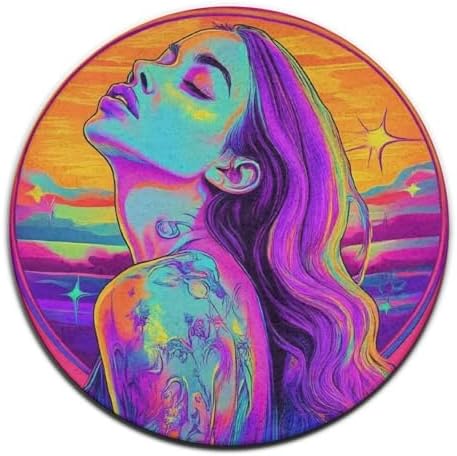 Highly Premium Quality Floor Mat, Office Chair Decor Mat, Room Sofa Yoga Soft Round Carpet Trippy Cool Girl Art, 24inch