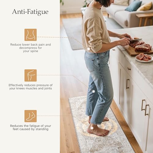 GENIMO Anti Fatigue Kitchen Mats for Floor 2PCS, Standing Rugs,BeigeTan