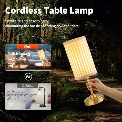 Mr.White Rechargeable Cordless Table Lamp with Fabric Shade, 5200mAh Battery Operated LED Touch Table Light, for Restaurant Kitchen Patio Dinner (Bronze)