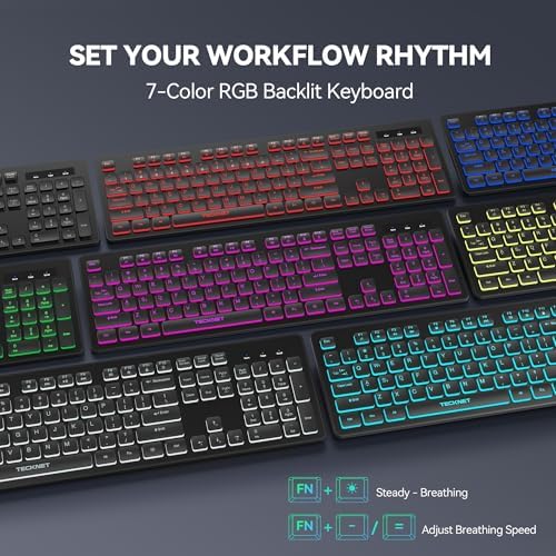 TECKNET Wired Keyboard, Silent Typing, Full-Size Layout,RGB Backlit