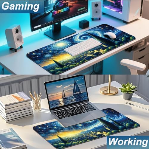 Gaming Mouse Pad 31.5x11.8 inch XL Large Extended Mouse Pad, Big Mousepad Desk Mat for Computer with Non-Slip Rubber Base and Stitched Edge-Blue Galaxy