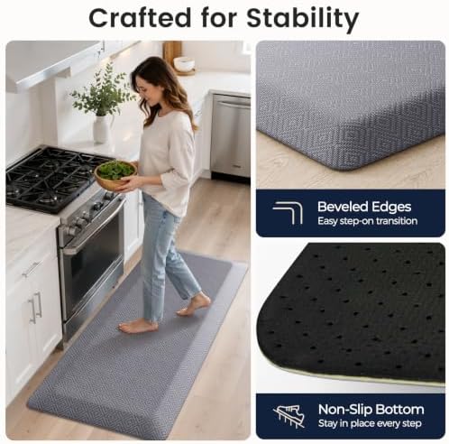 1" Extra Thick Anti Fatigue Kitchen Mats for Floor Standing Desk Mat, Grey