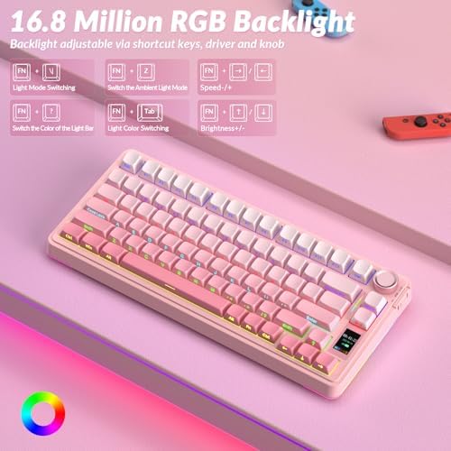 AULA S75 PRO Wireless Mechanical Gaming Keyboard with Screen&Knob, 80 Keys