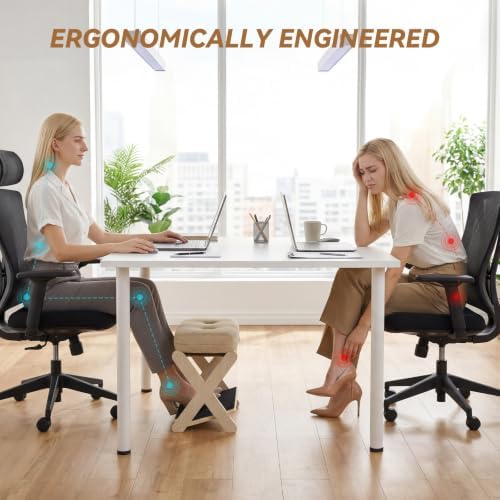 Adjustable Foot Rest Under Desk at Work, 16.6" Wide Wooden Ergonomic Footstool with 3 Height Options, Linen Cushion, Non-Slip EVA Stepping Surface & Posture Support for Office, Home & Gaming