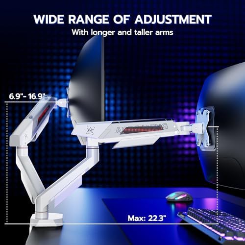 ARES WING 17-35 Inch Heavy Duty Dual Monitor Arm with USB, White