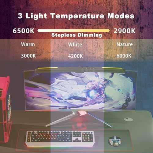 Curved Monitor Light Bar with 7 RGB for 24-27 Inch Screen, Stepless Dim