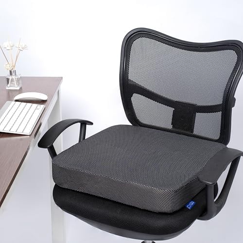 Ifoam Gel Infused Memory Foam Layer Wheelchair Cushion - Seat Cushion for Wheelchair-Office Chair, Kitchen Chair-Pressure Sore and Tailbone Pain Relief-High Dense Polyfoam Base (Black, 22×18×4 inch)