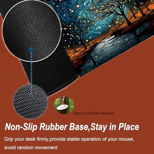 Gaming Mouse Pad 31.5x11.8 inch XL Large Extended Mouse Pad, Big Mousepad Desk Mat for Computer with Non-Slip Rubber Base and Stitched Edge-Starry Night Woods