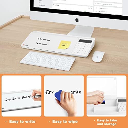 SELEAD Desktop Glass Whiteboard with Calculator & Built-in Mirror, White