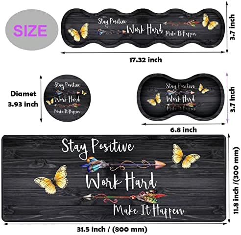 Large Gaming Mouse Pad, Keyboard Wrist Rest pad + Mouse Wrist pad + Coaster Set Extended Waterproof Non-Slip Table mat Suitable for Home Office - Stay Positive Work Hard and Make It Happen