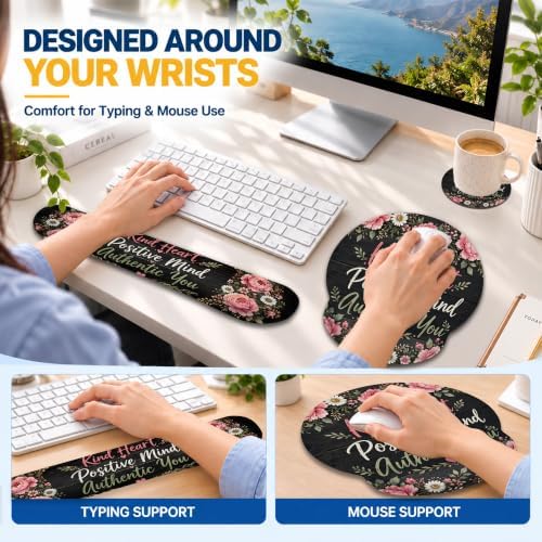 Flowers Mouse Pad with Wrist Rest, Keyboard Support and Coaster