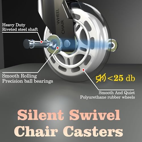 3 Inch Office Chair Casters Heavy Duty (5-Pack) - 650LBS Capacity PU Wheels,Office Chair Wheels Replacement，Non-Marking Hardwood Floor Safe,Fits Standard 7/16" x 7/8" Stem Chairs