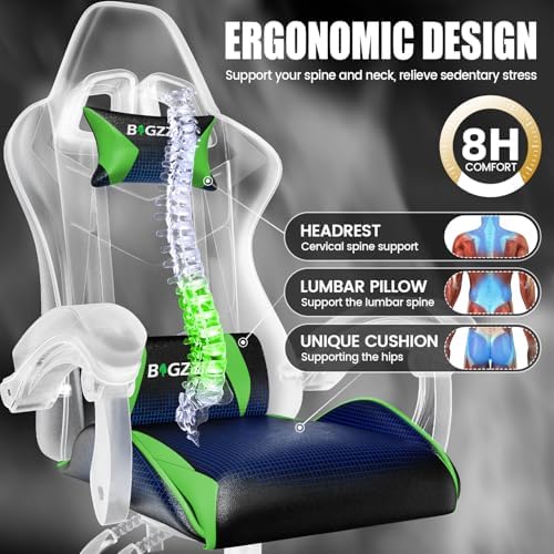 Bigzzia Gaming Chair with Lumbar Support, Ergonomic Gamer Chair Green