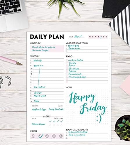 Daily Planner Notepad - Tear-Off Daily Planning Pad, Organizer with To Do Lists, Schedule, Appointment, Productivity Tracker, 50 Undated Sheets, 8.5 x 11 in