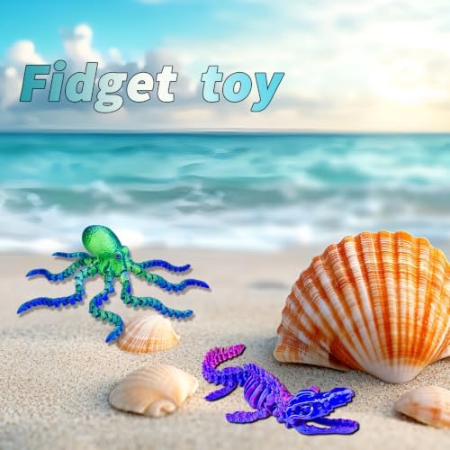 6pcs 3D Printed Dinosaur Skeletons,Octopus,Snake Flexible，Articulated T-Rex Fidget Toys,Large,3D Printed Animals,Desk Toy，Easter Eggs Basket Stuffers,Toys for Boys Kids Teen Girl 4-6 8-12