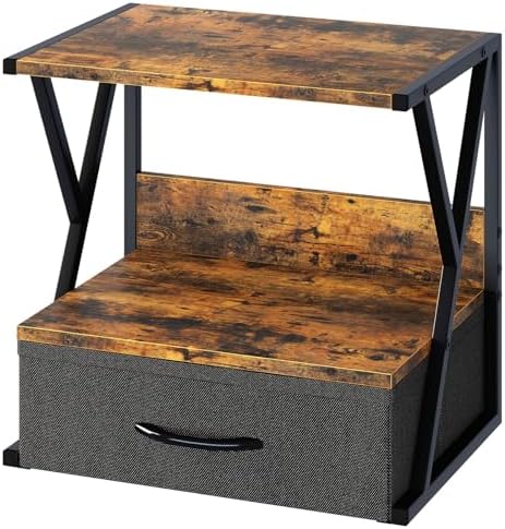 aboxoo Printer Stand for Desk with Storage Drawer, 2 Tier Desktop Or UnderDesk Shelf, Multi-Purpose Desk Organizer for Home Office, fit Fax Machine/3D Printer/Scanner, Rustic Brown