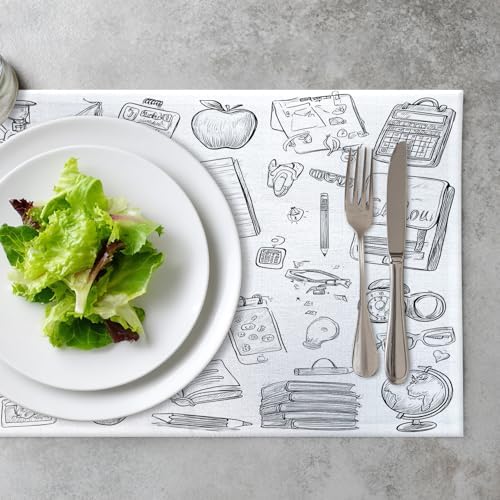School Supplies Study Tools Linen Placemats, Educational Items Learning Materials Table Mats for Table Washable Heat Insulation Thick Dining Mat, Indoor/Outdoor 12X18 in 6 Pcs
