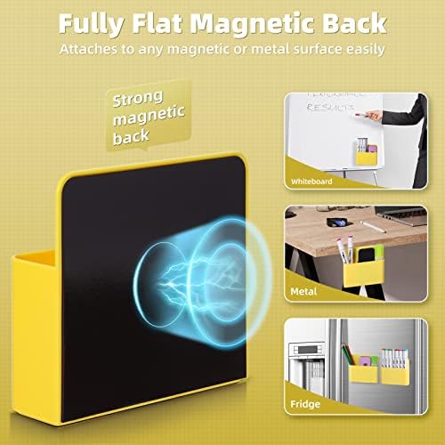 Mabrasse 2p Magnetic Dry Erase Marker Holder,Pen and Eraser Holder for Whiteboard, Magnet Pencil Cup Utility Storage Organizer for Office, Refrigerator, Locker and Metal Cabinets (Yellow)
