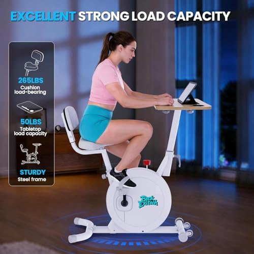 3-in-1 Desk Exercise Bike, Quiet Stationary Bike with Laptop Tray & Backrest, Adjustable Bike Desk Workstation, Space-Saving Under Desk Bike for Home Office Cardio, Weight Loss & Family Low-Impact Workout