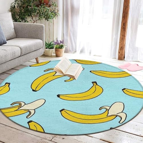 Fashion Round Area Rug Large Non Slip Carpet Unisex Home Decor Mat Cute Banana