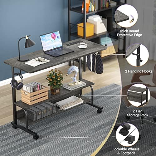 Armocity 39" Rolling Standing Desk with Charging Station for Couch Bed
