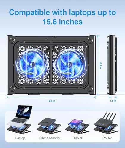 MOKURU Laptop Cooling Pad Stand, Laptop Cooler with 2 Silent Fans for 10-15.6 Inch Laptops,6 Levels of Height Adjustable Wind Speed with 2 USB Ports (Black)