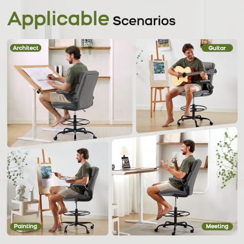 amseatec Drafting Chair, Tall Office Chair with Footrest for Standing Desk