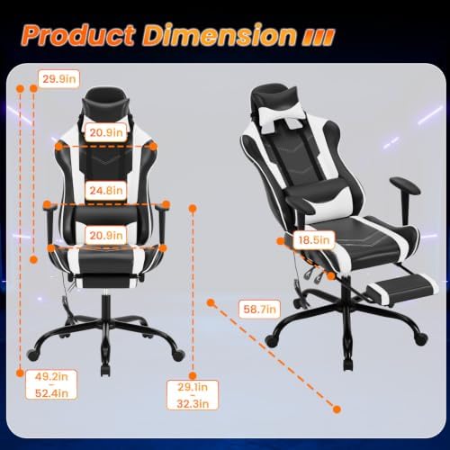 BestOffice Massage Gaming Chair with Footrest, Office Desk Chair, White