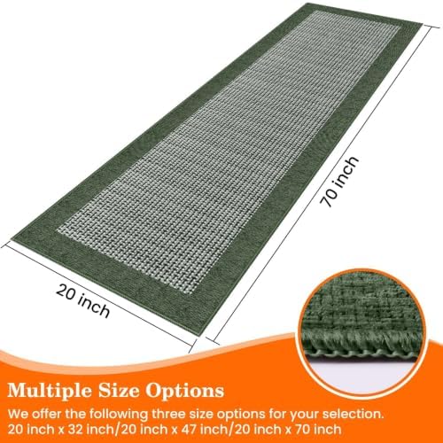 StepRite Kitchen Rugs, Kitchen Mats for Floor, 70"x20" Non-Slip Machine-Washable Kitchen Throw Rug, Green