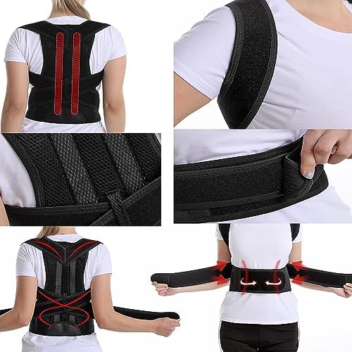 Posture Corrector for Women and Men, Adjustable Back Straightener Posture Corrector,Upper Lower Back Brace Support Belt for Men Women Body Neck Shoulder Trainer (XXL, Black)