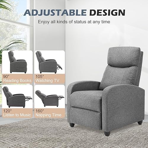 Sweetcrispy Massage Recliner Chair for Adults, Adjustable Home Theater Seating with Lumbar Support for Living Room, Modern Fabric Reclining for Small Space, Grey