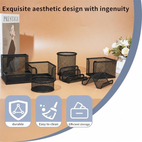 6 Pack Mesh Metal Desk Organizer Office Stationery Storage Set