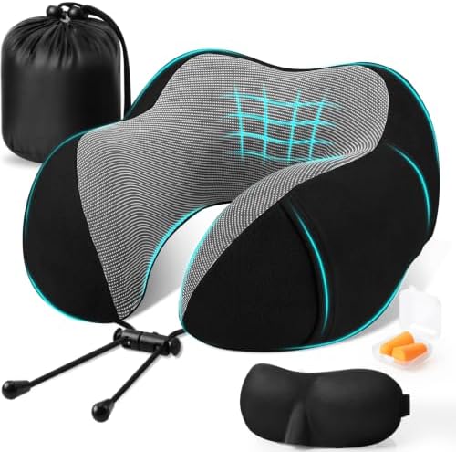 CloudBliss Neck Pillow for Airplanes, Memory Foam Travel Pillow, Black