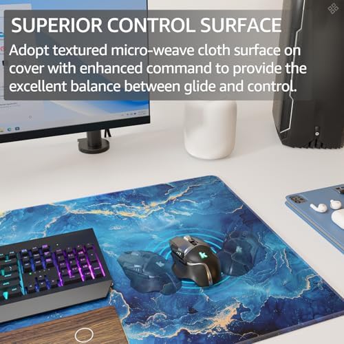 KTRIO Large Gaming Mouse Pad, Desk Mat, 31.5 x 15.7 in, Blue Marble, XXL