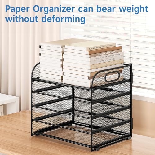 Paper Organizer Letter Tray with Handle Mesh 5 Trays-Black 2 Pack