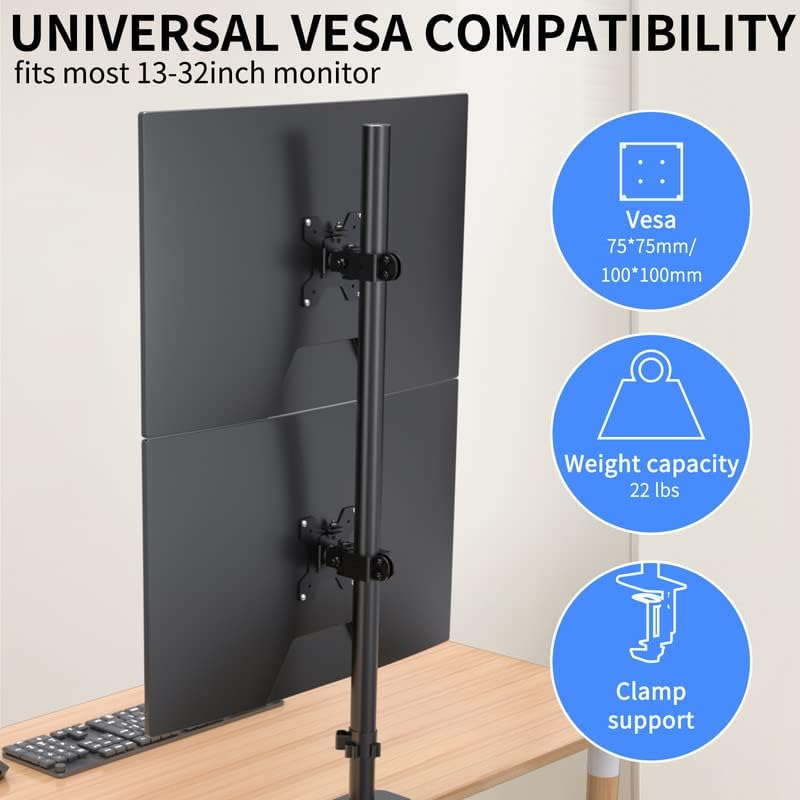 Pholiten Tall Vertically Stacked Dual Monitor Desk Mount Stand