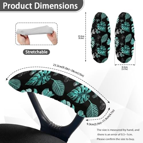 Office Chair-Arm Covers Set of 2, Monstera Leaves Print Office Chair Armrest Covers with Elastic Band, Butterfly Print Stretchy Computer Chair Armrest Covers