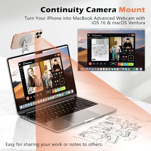 Magnetic Phone Holder for Laptop, 360° Adjustable MacBook Monitor Side Mount for iPhone 17 Pro Max/16/15/14/13/12 MagSafe for Tesla, Portable Foldable Cell Phone Holder Accessory, Silver