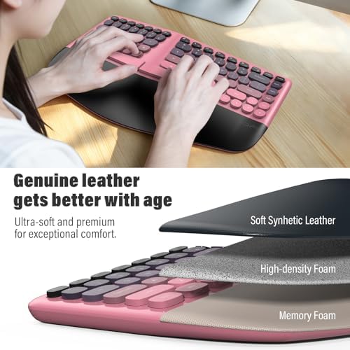 MOFII Wireless Ergonomic Keyboard and Mouse Combo, Split Curved Keyboard with Wrist Rest, Vertical Mouse, 2.4G, for PC Laptop Desktop Mac- Pink Gradient Colorful