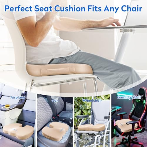 CushZone XL Memory Foam Seat Cushion for Office, Car & Wheelchair, Khaki