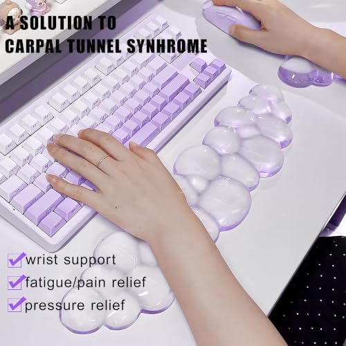 Mouse Pad with Wrist Rest, Soft Cloud Gel Keyboard Mouse Pad Set with Hand Wrist Support, Cute Non Slip Office Desk Accessories for Comfort/Pain Relief/Computer/Laptop (Purple Cloud)