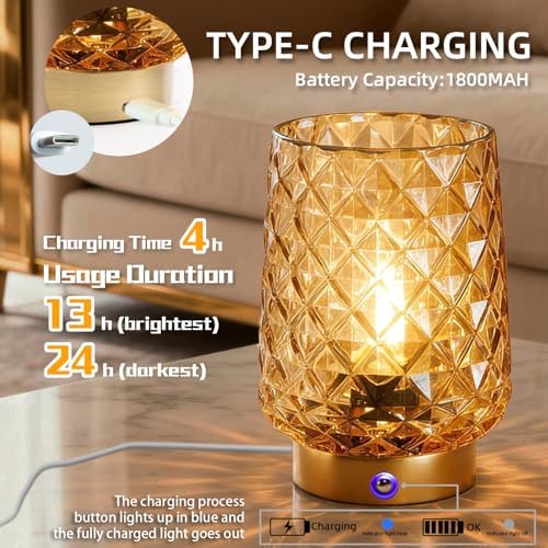 MJ PREMIER Rechargeable Table Lamp Smalll Cordless Lamp Dimmable Brightness