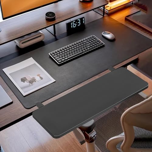 Generic Desk Extender Board Keyboard Tray Extension Attachment 50x20cm Foldable Space Saving Clamp on Home Office Wrist Support, Black